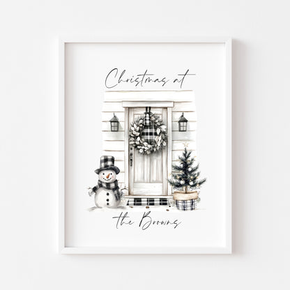 Christmas print, Christmas front door Christmas at no. Christmas at or with your family name seasonal unframed wall art poster print