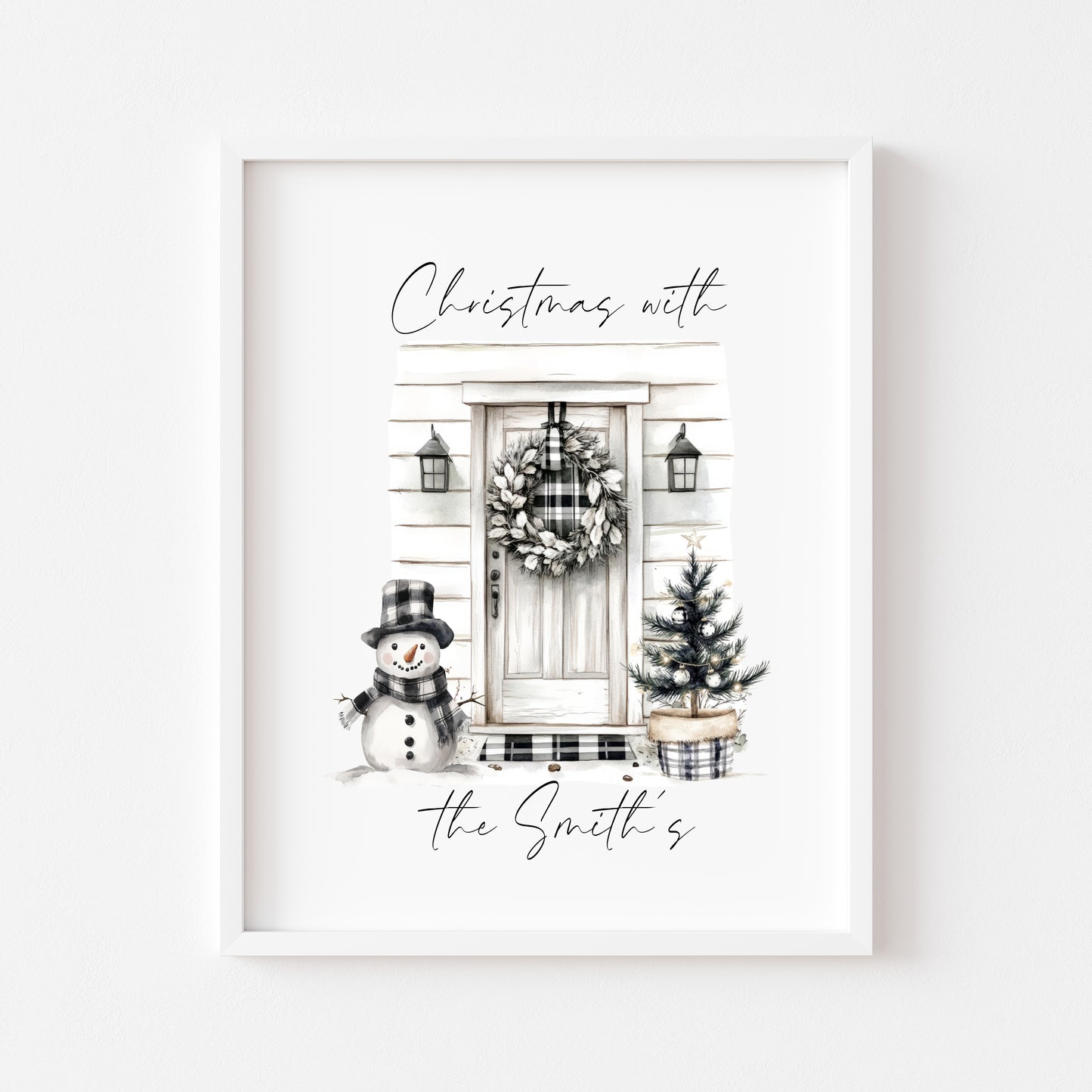 Christmas print, Christmas front door Christmas at no. Christmas at or with your family name seasonal unframed wall art poster print