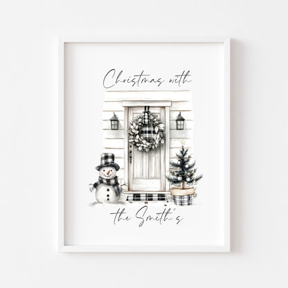 Christmas print, Christmas front door Christmas at no. Christmas at or with your family name seasonal unframed wall art poster print