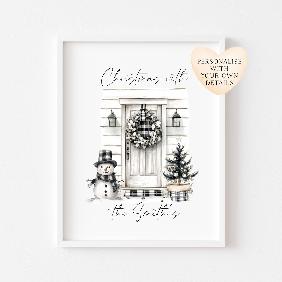 Christmas print, Christmas front door Christmas at no. Christmas at or with your family name seasonal unframed wall art poster print