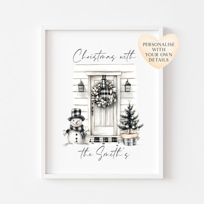 Christmas print, Christmas front door Christmas at no. Christmas at or with your family name seasonal unframed wall art poster print