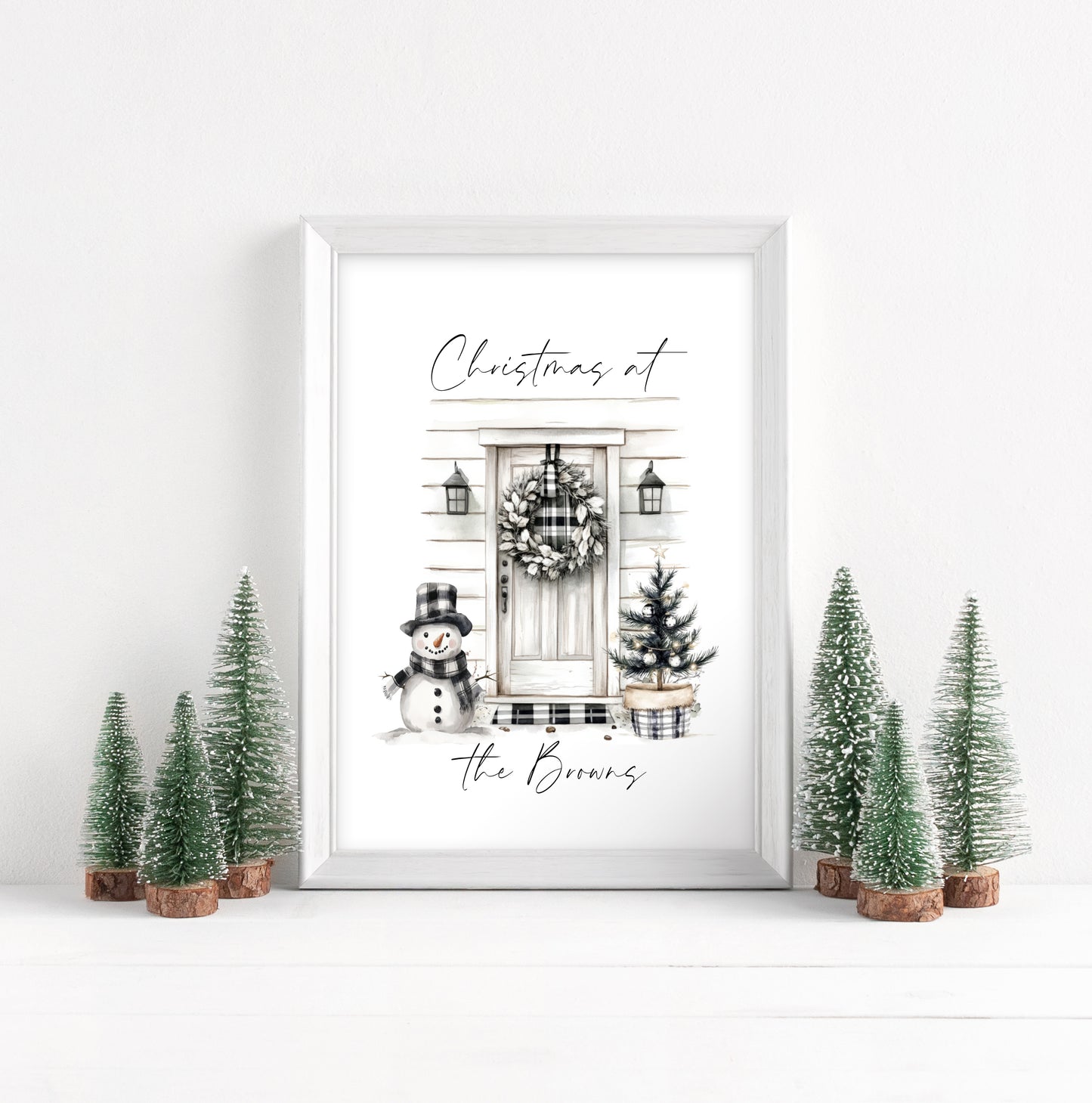 Christmas print, Christmas front door Christmas at no. Christmas at or with your family name seasonal unframed wall art poster print