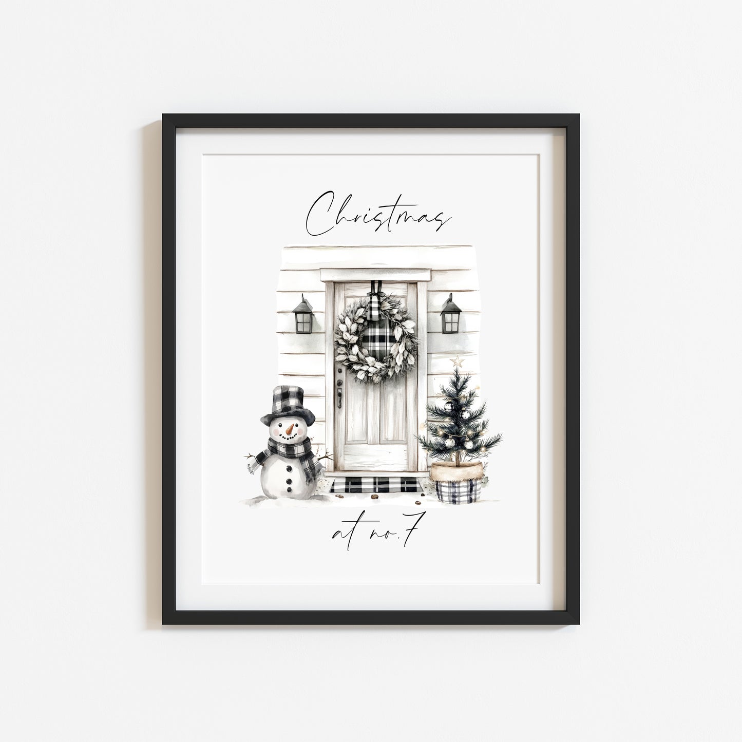 Christmas print, Christmas front door Christmas at no. Christmas at or with your family name seasonal unframed wall art poster print
