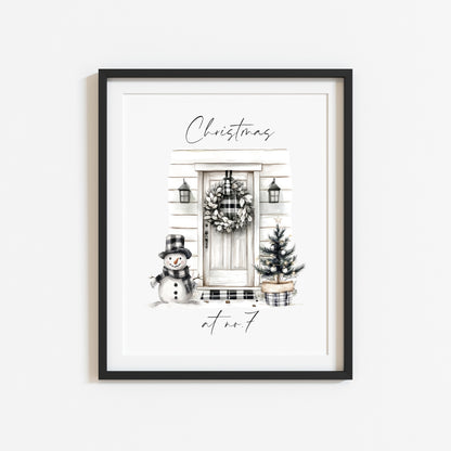 Christmas print, Christmas front door Christmas at no. Christmas at or with your family name seasonal unframed wall art poster print