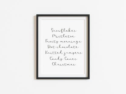Christmas definition, xmas favourites, seasonal unframed wall art poster print