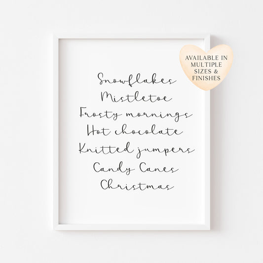 Christmas definition, xmas favourites, seasonal unframed wall art poster print