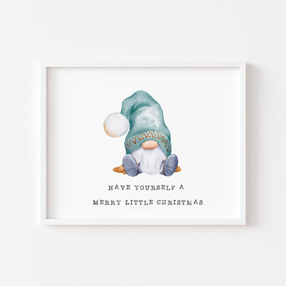 Have yourself a Merry little Christmas gnome/gonk watercolour illustration xmas seasonal unframed wall art poster print