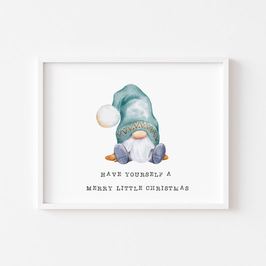 Have yourself a Merry little Christmas gnome/gonk watercolour illustration xmas seasonal unframed wall art poster print