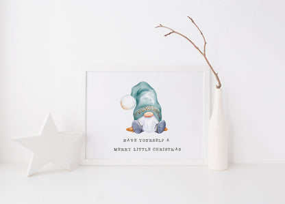 Have yourself a Merry little Christmas gnome/gonk watercolour illustration xmas seasonal unframed wall art poster print
