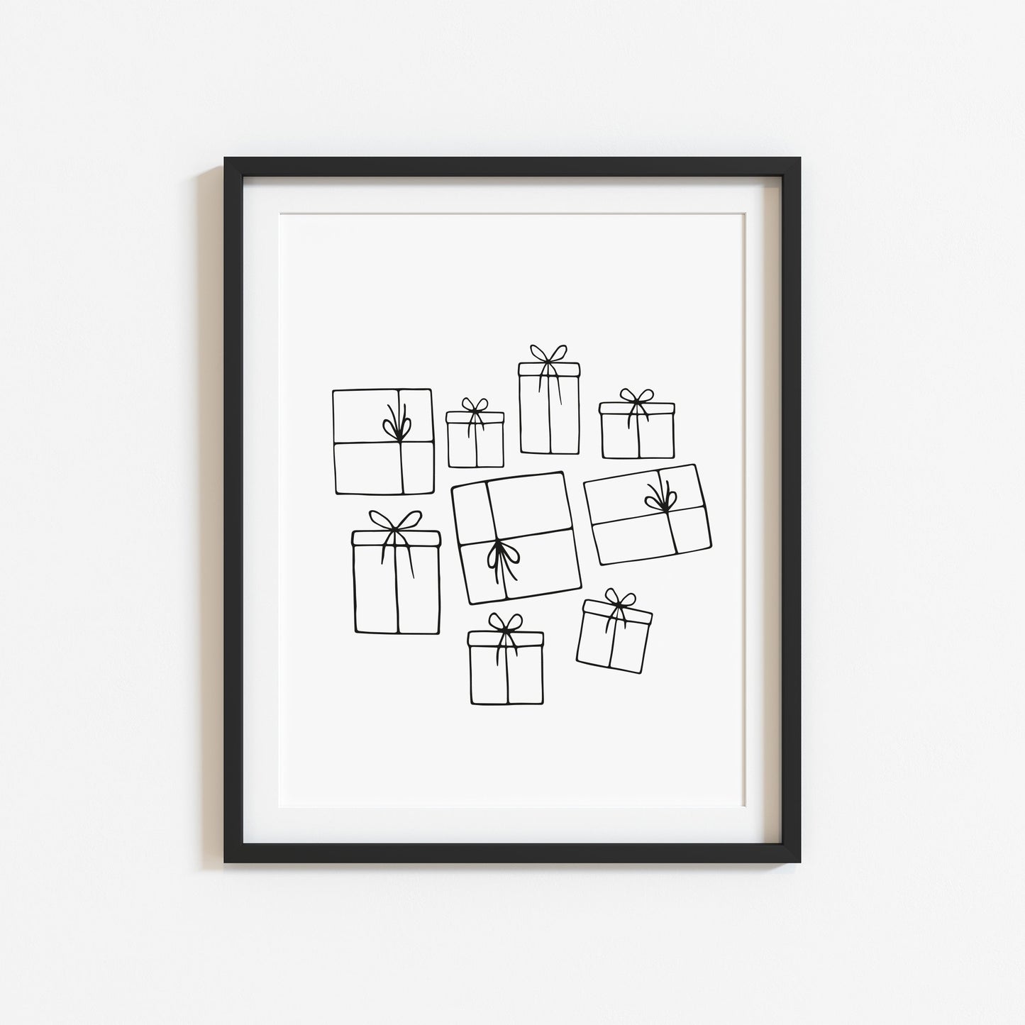 Christmas gifts, line drawing presents xmas seasonal unframed wall art poster print