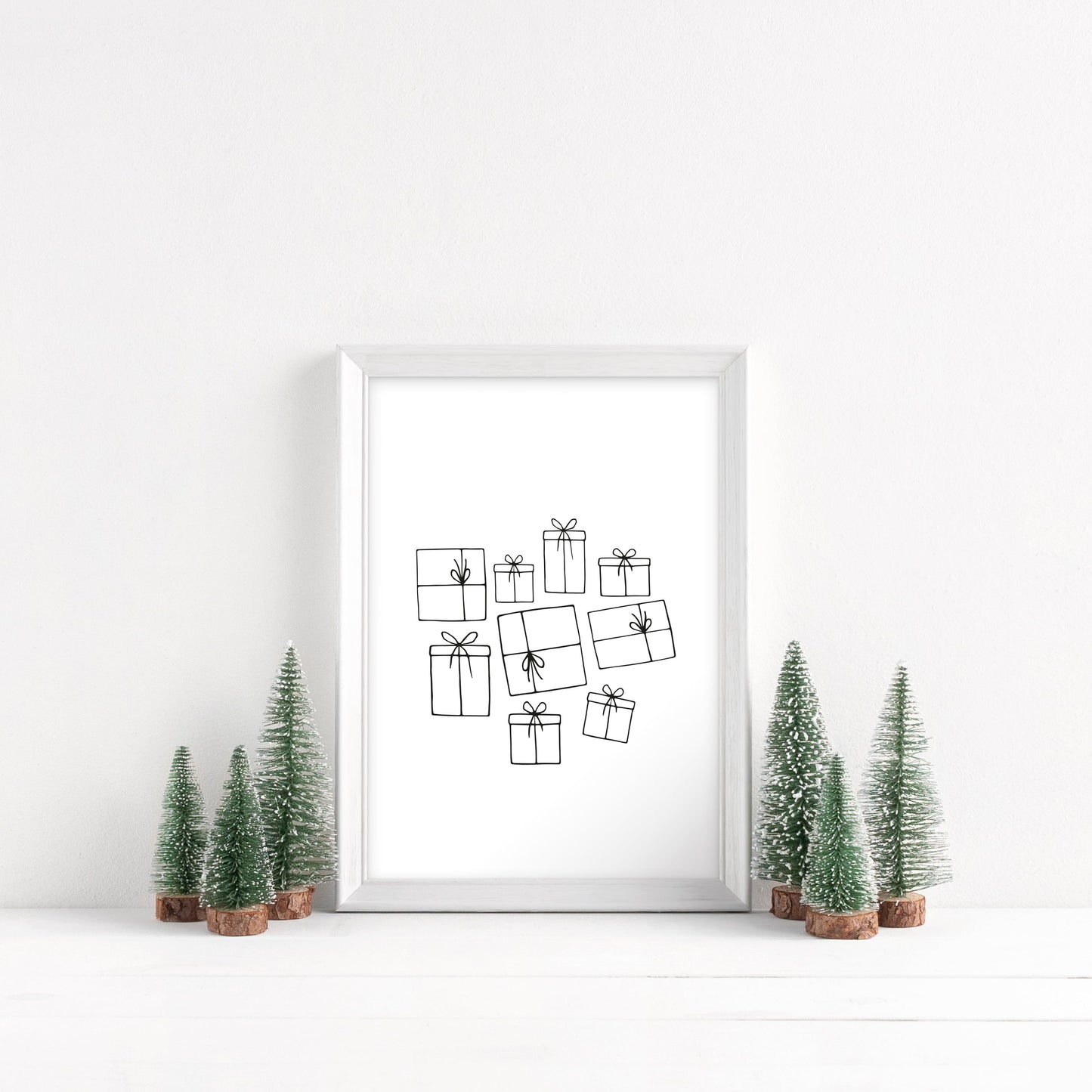 Christmas gifts, line drawing presents xmas seasonal unframed wall art poster print