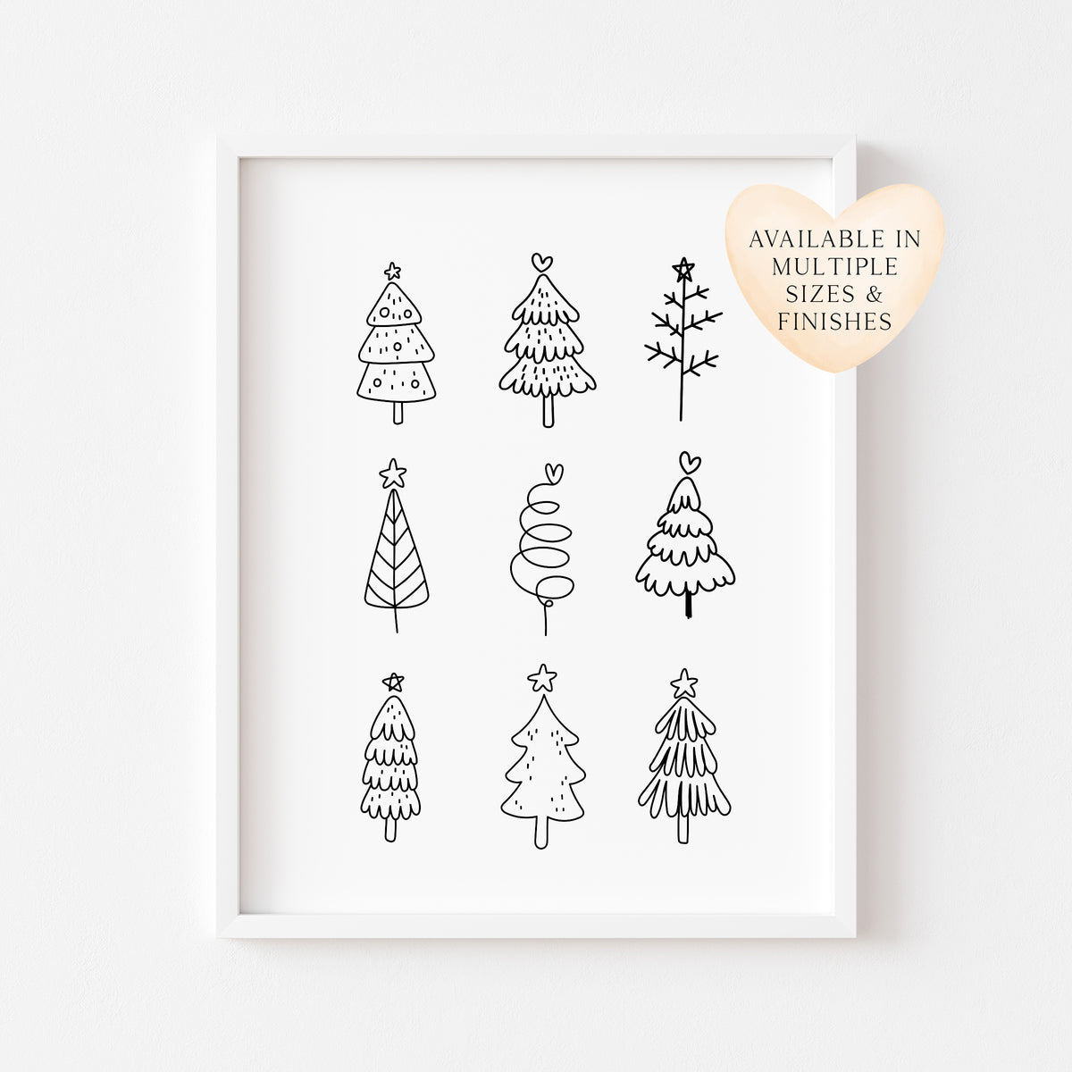 Christmas trees line drawing fun xmas seasonal unframed wall art poster print