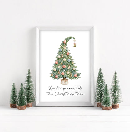 Christmas Tree Print Watercolour xmas seasonal holiday Wall Art (Unframed)