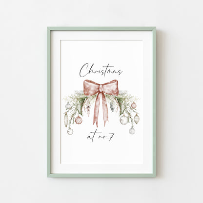 Personalised Christmas Family Name Print Bauble wreath seasonal Wall Art (unframed)