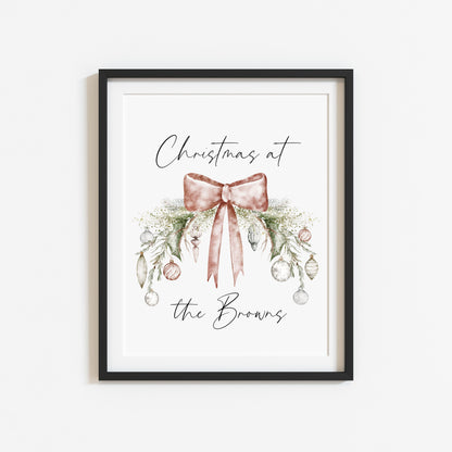 Personalised Christmas Family Name Print Bauble wreath seasonal Wall Art (unframed)