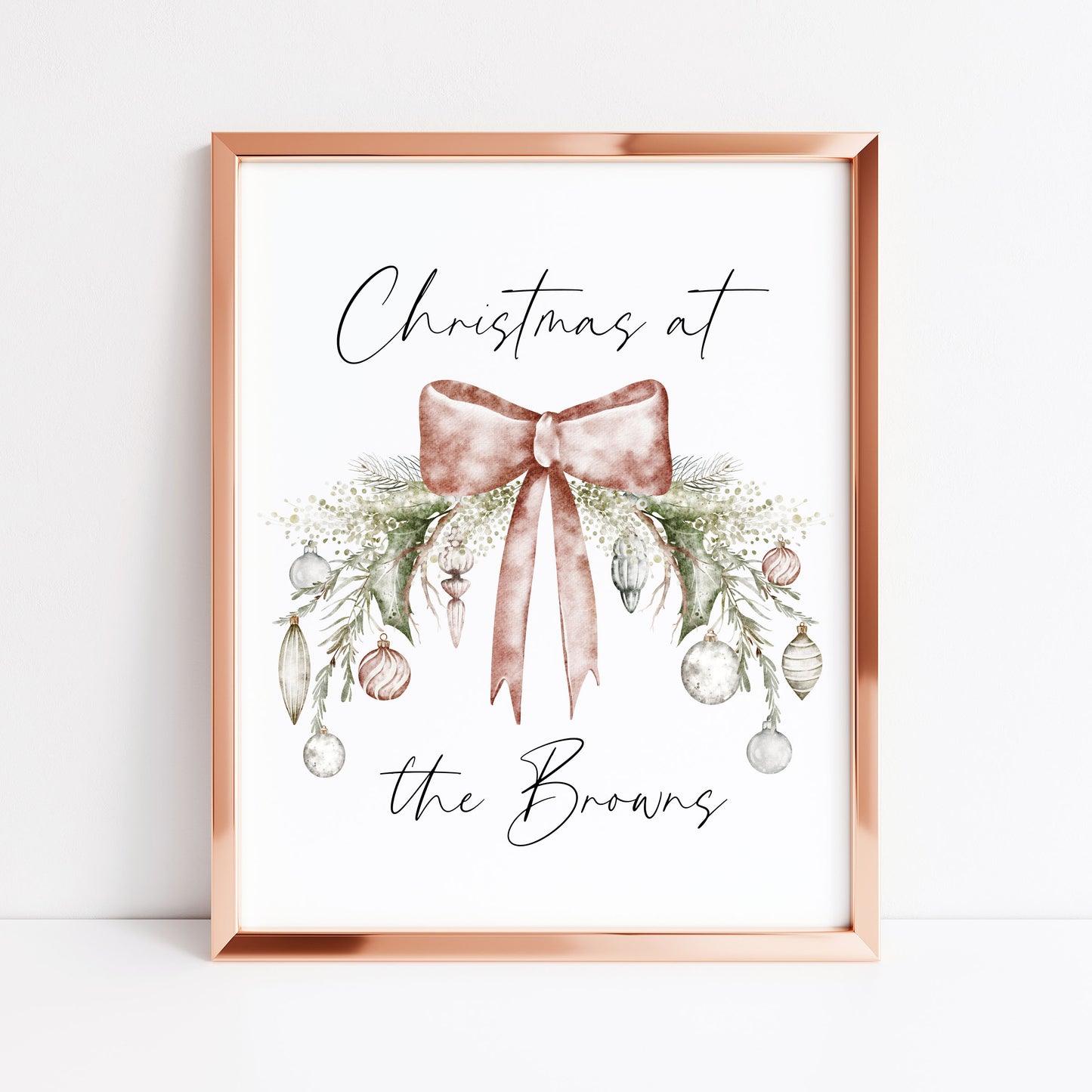 Personalised Christmas Family Name Print Bauble wreath seasonal Wall Art (unframed)