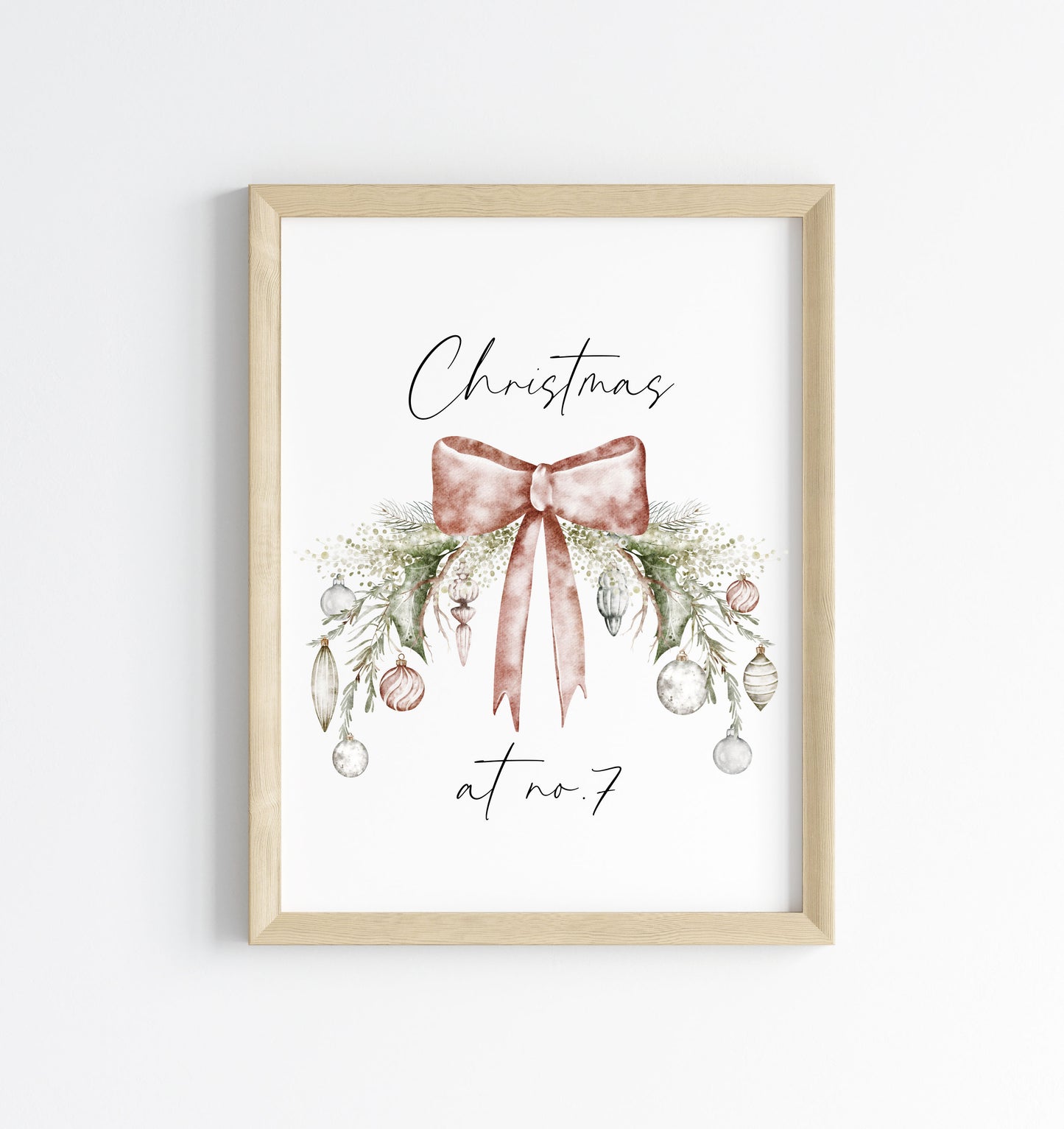 Personalised Christmas Family Name Print Bauble wreath seasonal Wall Art (unframed)