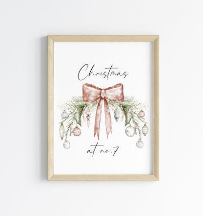 Personalised Christmas Family Name Print Bauble wreath seasonal Wall Art (unframed)