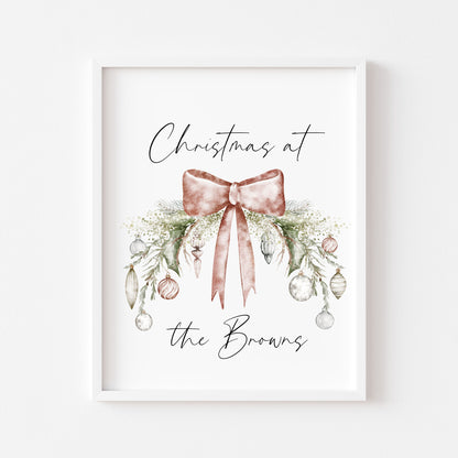 Personalised Christmas Family Name Print Bauble wreath seasonal Wall Art (unframed)