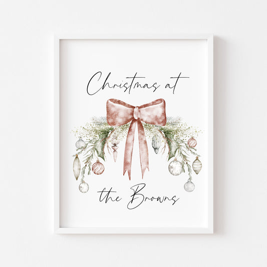 Personalised Christmas Family Name Print Bauble wreath seasonal Wall Art (unframed)