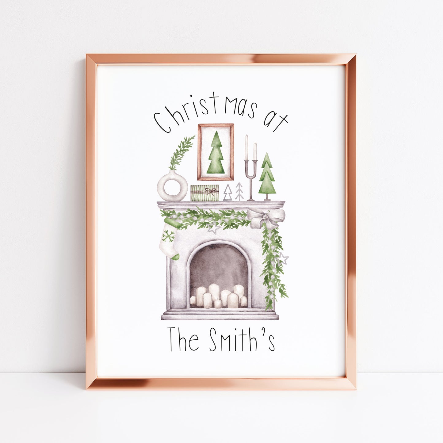 Personalised Christmas at no. (your house name or number) Fireplace xmas seasonal unframed wall art poster print