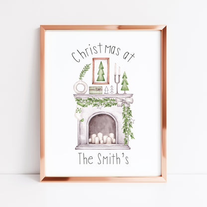 Personalised Christmas at no. (your house name or number) Fireplace xmas seasonal unframed wall art poster print