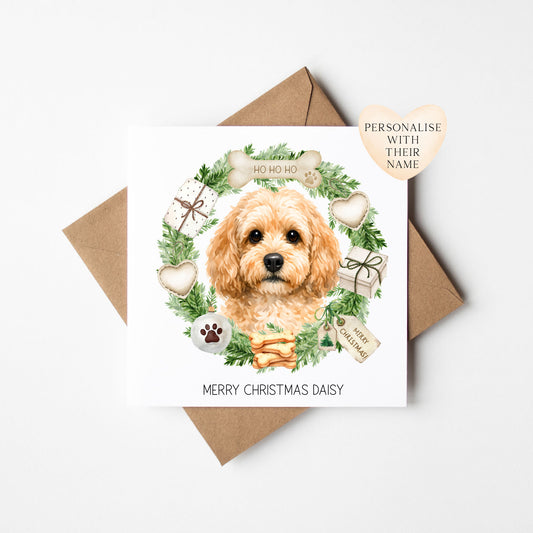 Personalised Dog Christmas card, Cockapoo custom pet name xmas card with envelope