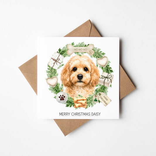 Personalised Dog Christmas card, Cockapoo custom pet name xmas card with envelope
