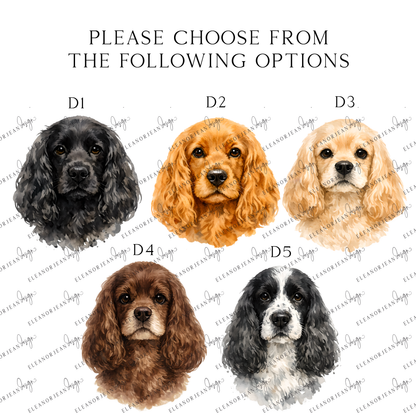 Personalised Cocker Spaniel Dog Print Custom Name Pet portrait watercolour unframed wall art