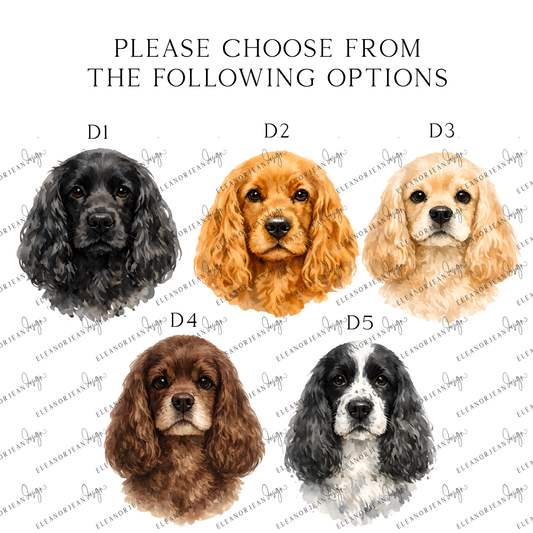 Personalised Cocker Spaniel Dog Print Custom Name Pet portrait watercolour unframed wall art