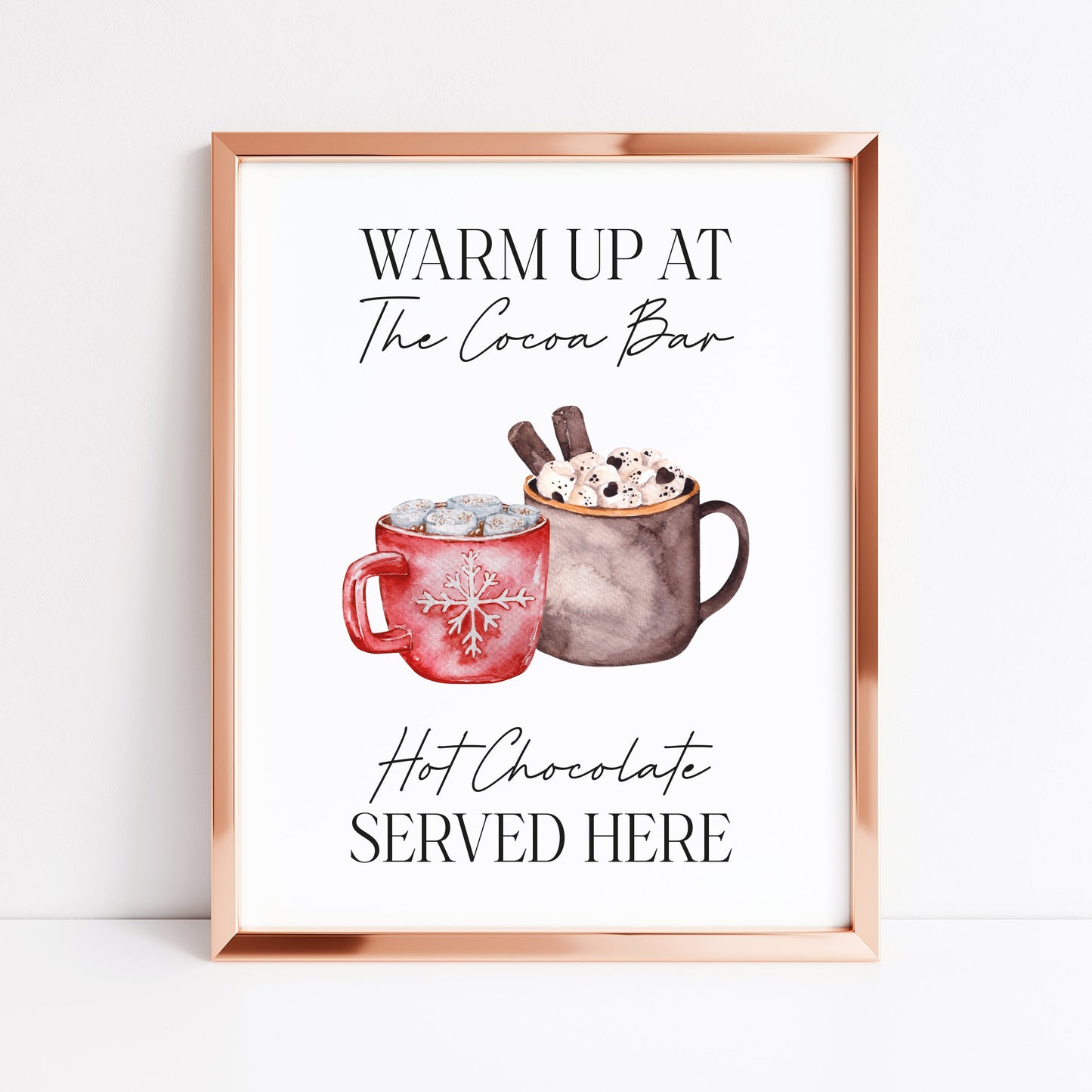 Warm up at the Cocoa bar, hot chocolate served here watercolour hot drink xmas seasonal unframed wall art poster print