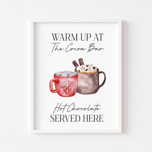 Warm up at the Cocoa bar, hot chocolate served here watercolour hot drink xmas seasonal unframed wall art poster print