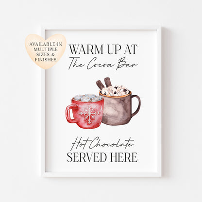 Warm up at the Cocoa bar, hot chocolate served here watercolour hot drink xmas seasonal unframed wall art poster print