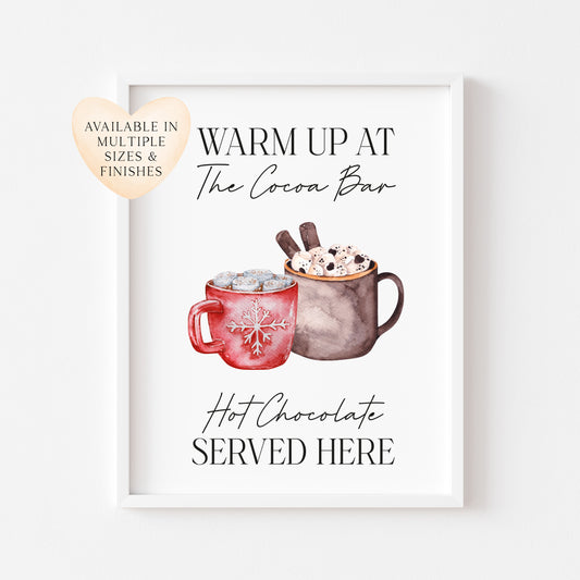 Warm up at the Cocoa bar, hot chocolate served here watercolour hot drink xmas seasonal unframed wall art poster print