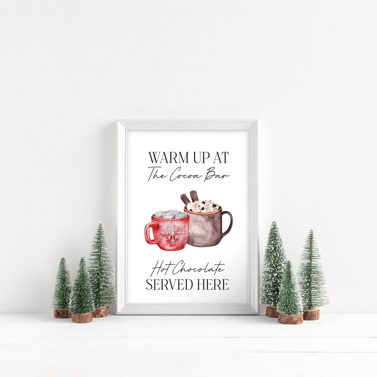 Warm up at the Cocoa bar, hot chocolate served here watercolour hot drink xmas seasonal unframed wall art poster print