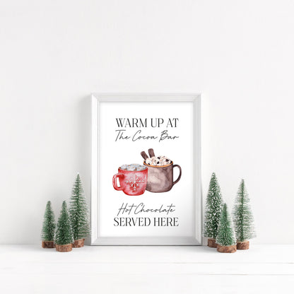 Warm up at the Cocoa bar, hot chocolate served here watercolour hot drink xmas seasonal unframed wall art poster print