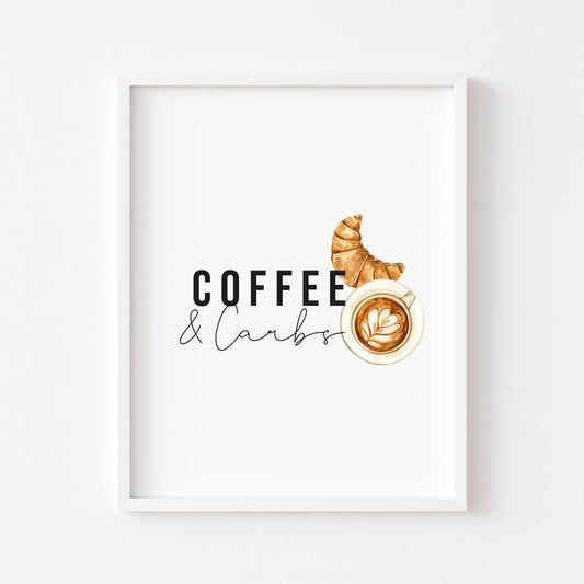 Coffee and carbs, watercolour coffee croissant illustration kitchen office unframed wall art poster print