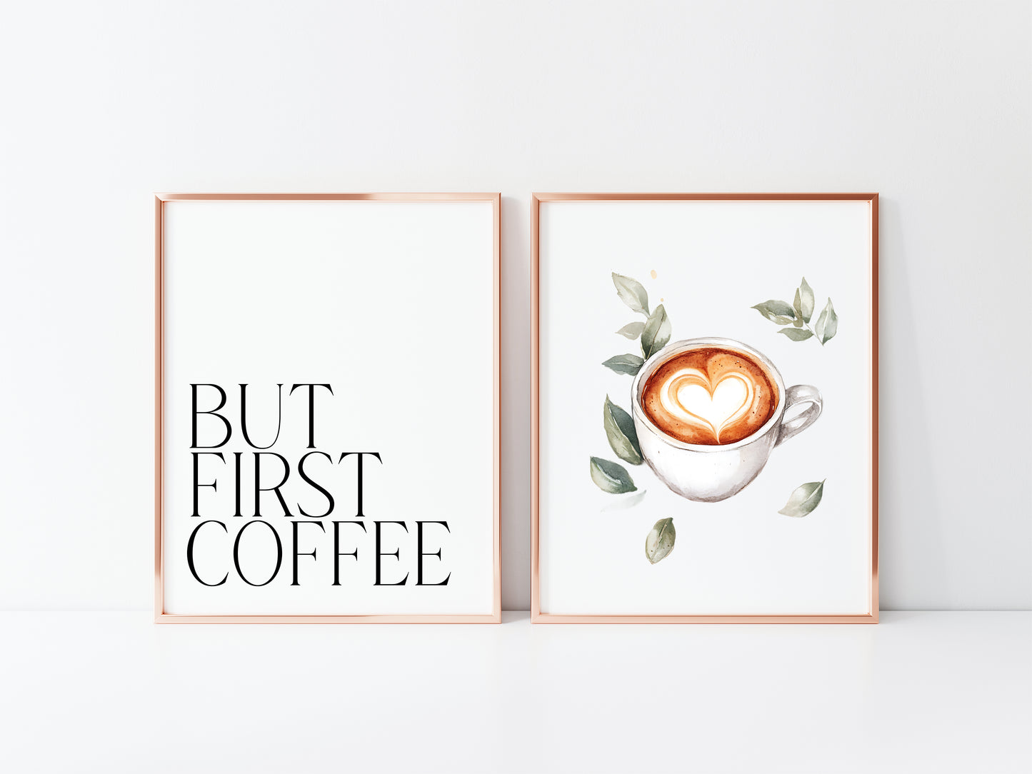 Set of 2 coffee prints, but first coffee watercolour botanical coffee pics kitchen bedroom office unframed wall art poster prints coffee art