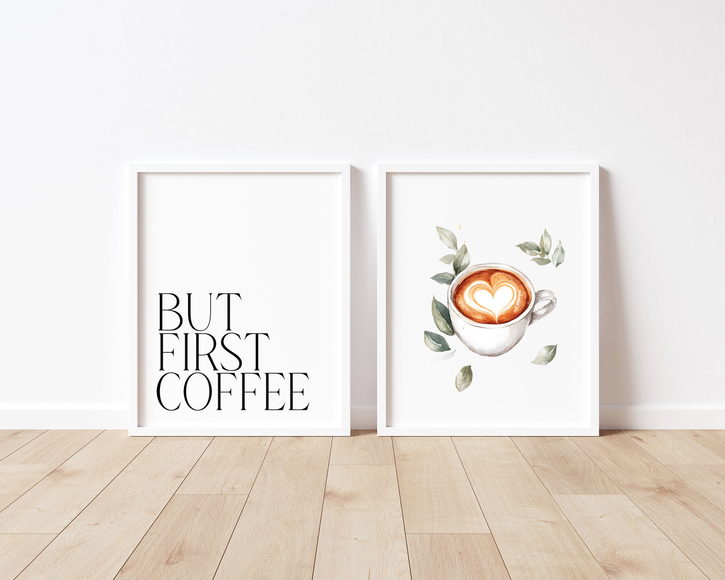 Set of 2 coffee prints, but first coffee watercolour botanical coffee pics kitchen bedroom office unframed wall art poster prints coffee art