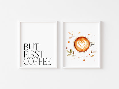 Set of 2 coffee prints, coffee lovers watercolour botanical coffee pics kitchen bedroom office unframed wall art poster prints gift ideas