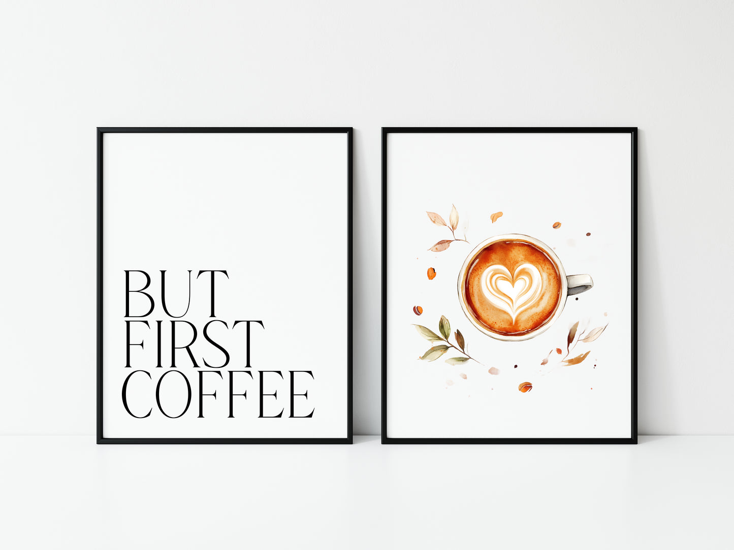 Set of 2 coffee prints, coffee lovers watercolour botanical coffee pics kitchen bedroom office unframed wall art poster prints gift ideas