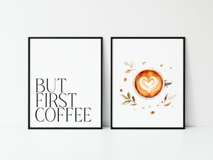 Set of 2 coffee prints, coffee lovers watercolour botanical coffee pics kitchen bedroom office unframed wall art poster prints gift ideas