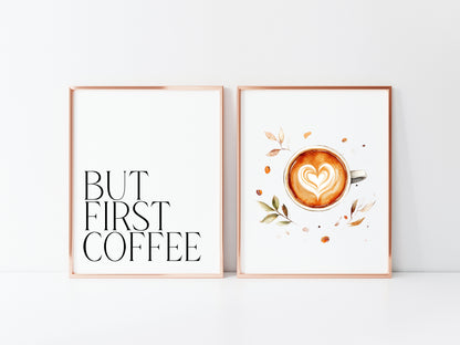 Set of 2 coffee prints, coffee lovers watercolour botanical coffee pics kitchen bedroom office unframed wall art poster prints gift ideas