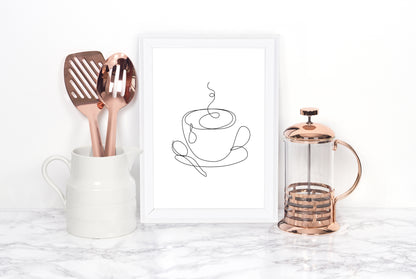 Cup of Tea Coffee line drawing illustration kitchen office unframed wall art poster print