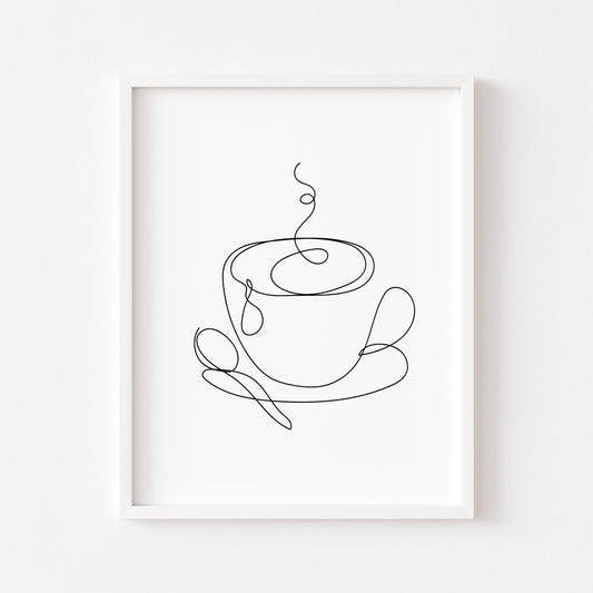 Cup of Tea Coffee line drawing illustration kitchen office unframed wall art poster print