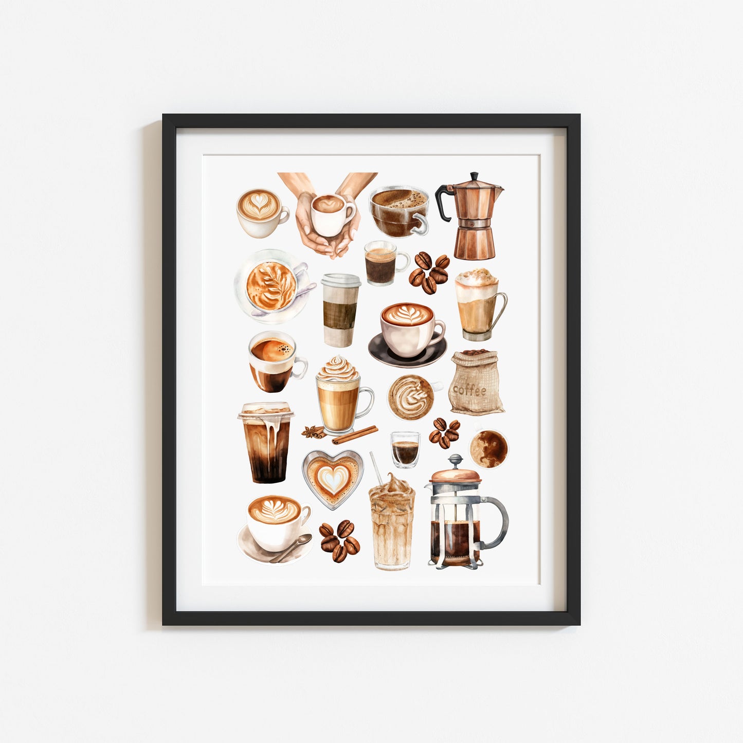 Coffee Print Watercolour coffee mood board Kitchen unframed Wall Art