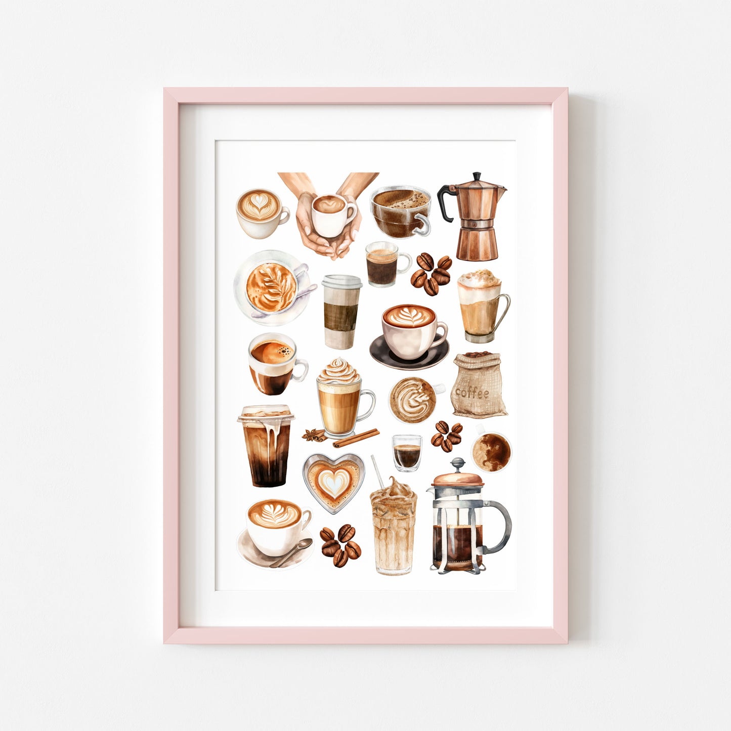 Coffee Print Watercolour coffee mood board Kitchen unframed Wall Art