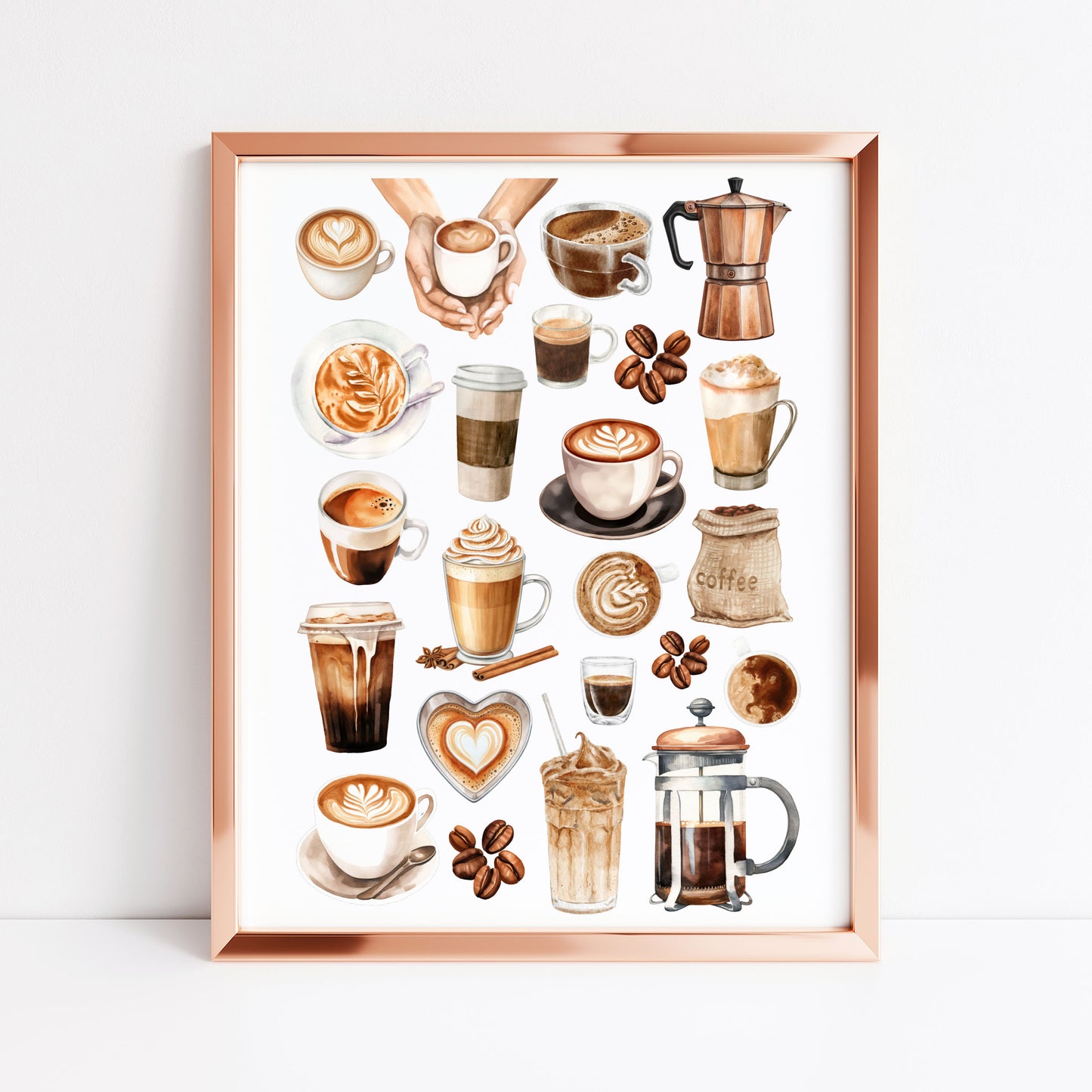 Coffee Print Watercolour coffee mood board Kitchen unframed Wall Art