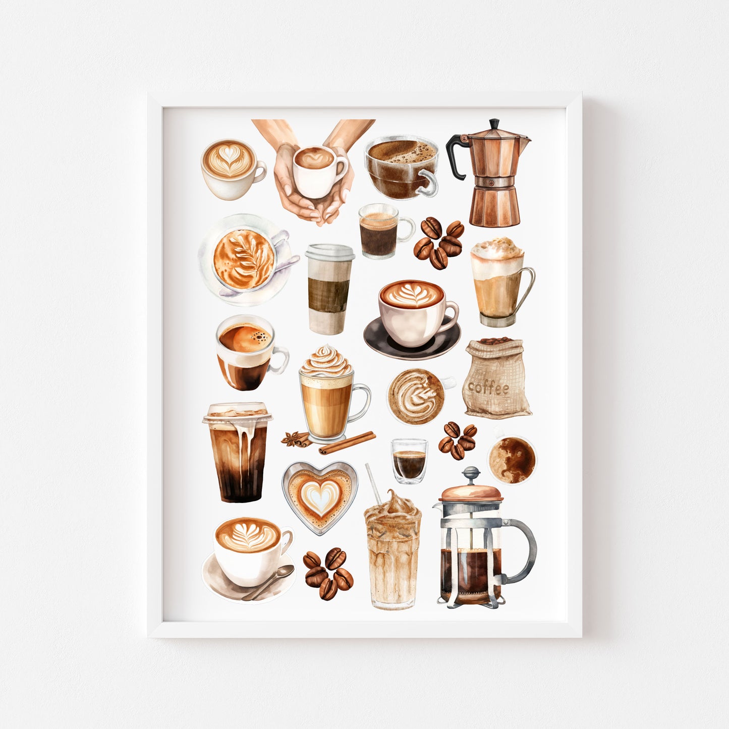 Coffee Print Watercolour coffee mood board Kitchen unframed Wall Art