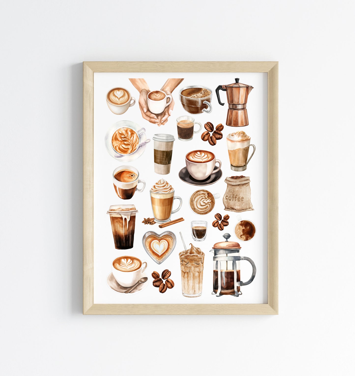 Coffee Print Watercolour coffee mood board Kitchen unframed Wall Art